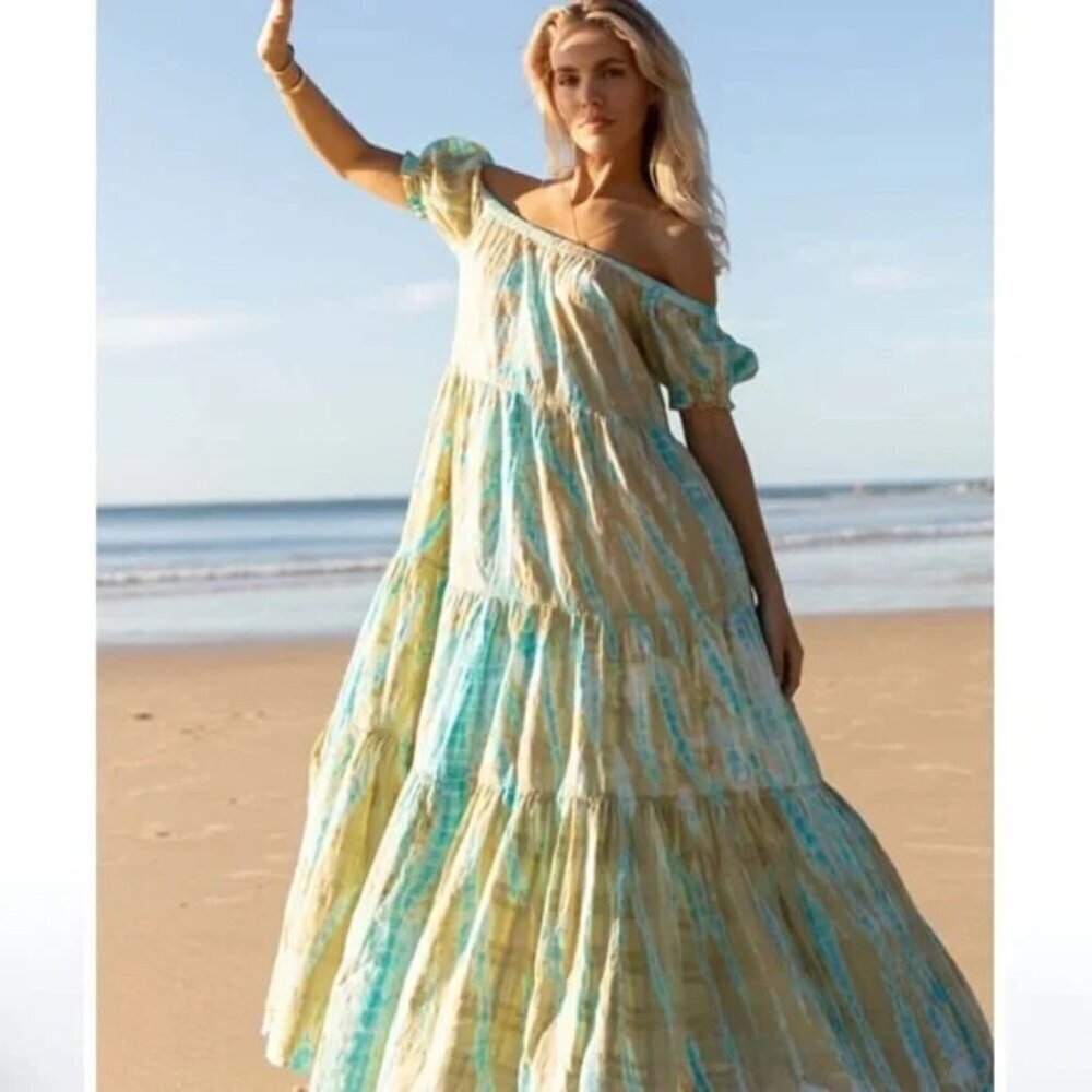 Young Fabulous & Broke Sunny Maxi Dress in Scuba Web Wash Boho‎ Tie Dye Size L